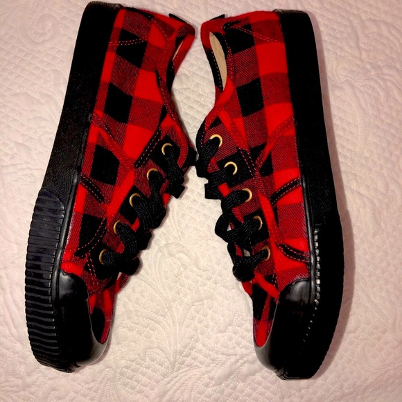 GAP Red Black Plaid Low Top Lace Sneakers Childs 3🧑🎄 - Picture 6 of 13